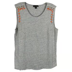 J Crew Small Tank Top Gray Beaded Embellished Sleeveless Tee Rhinestone